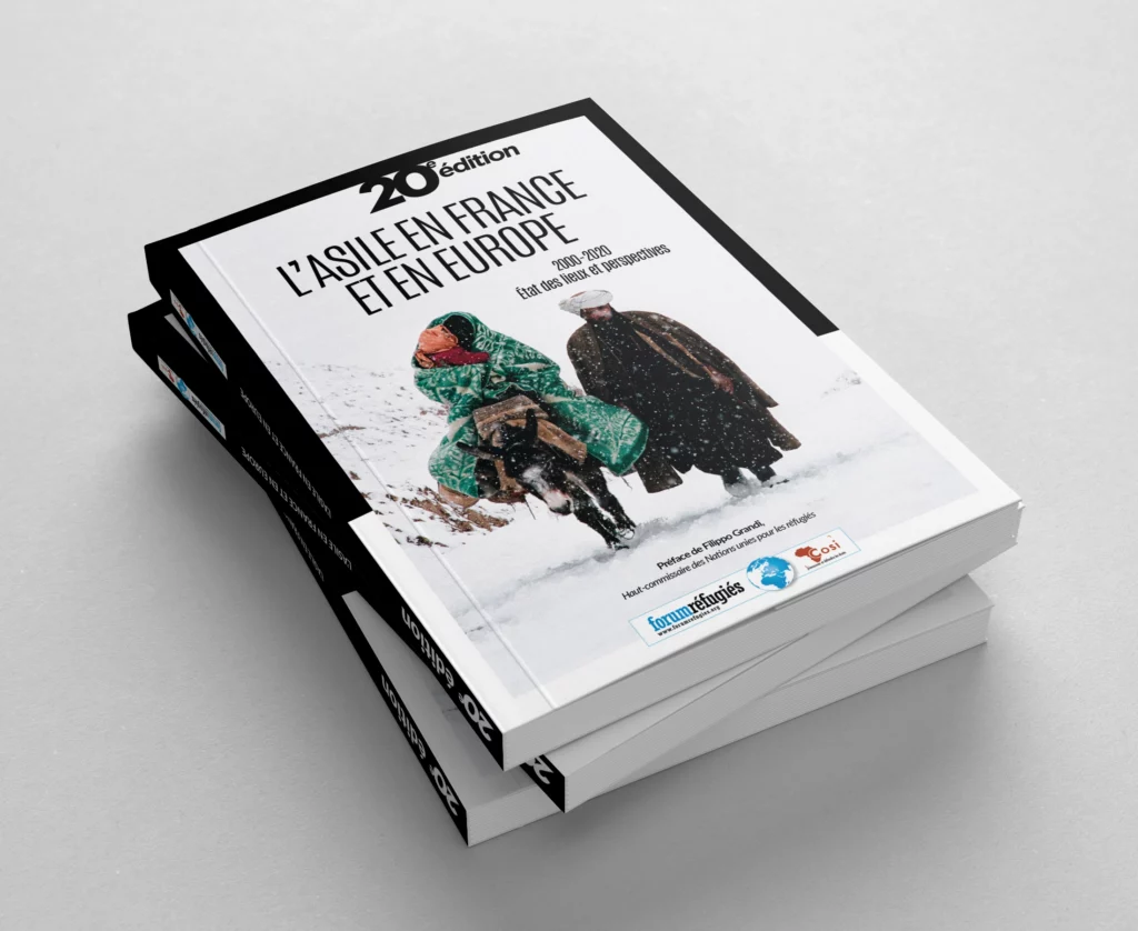 Couverture du livre Forum Réfugiés 2020 — 2e édition, conception graphique Agence Alkantara